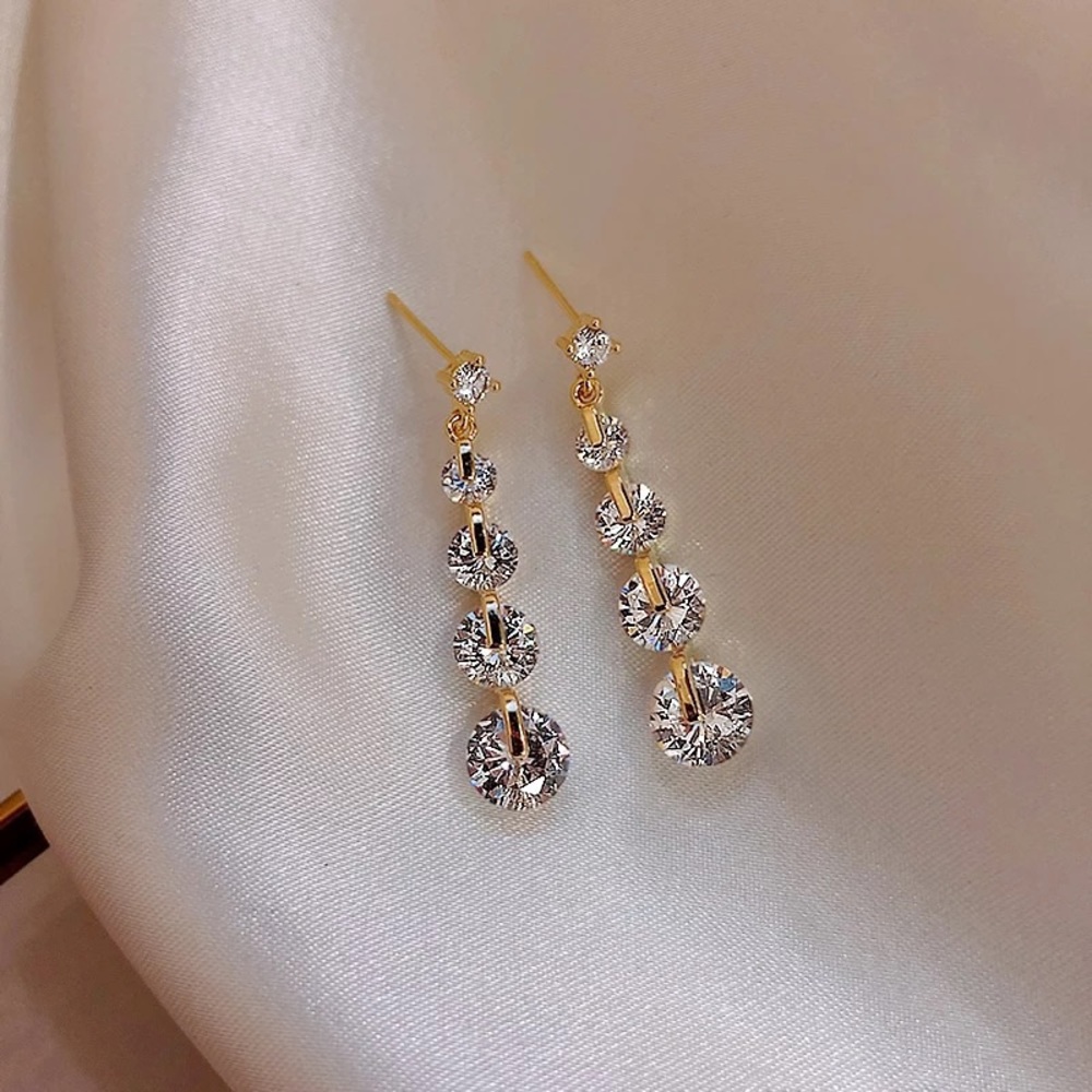 Sterling Silver Elegant Cubic Zirconia Drop Gold Earrings - Picture 4 of 7